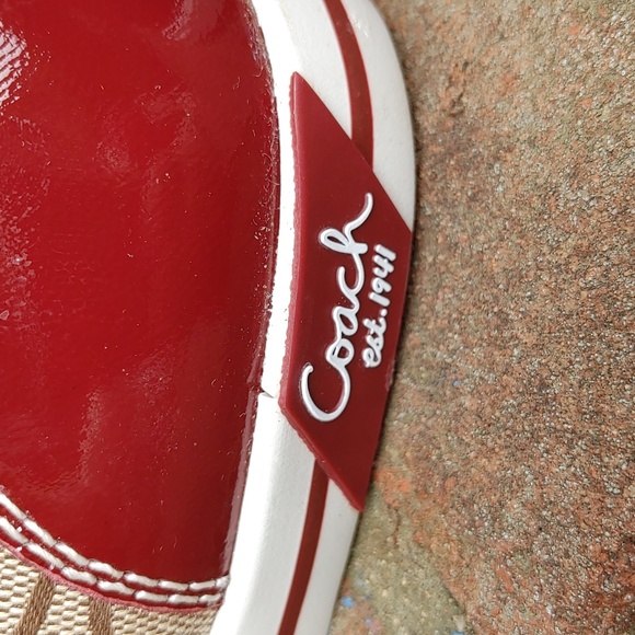 Coach Brodi Signature Tan Canvas and Burgandy Patent Sneakers Size 8 (2103) - Picture 6 of 9
